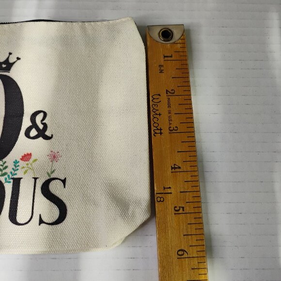 60 & Fabulous Canvas Tote Bag with Zipper Pouch & Ribbon – Black & Cream- NEW - Picture 15 of 16